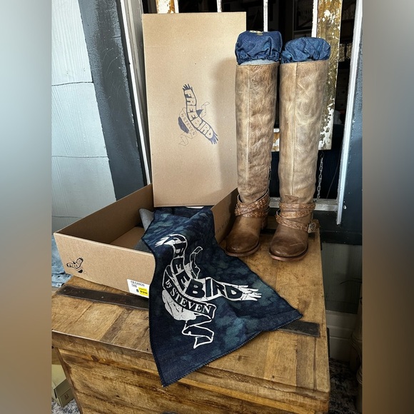 FREEBIRD by Steven FB-Canon Tan Leather Knee-High Boots Size 8 Custom Shoe Tree - Picture 2 of 14